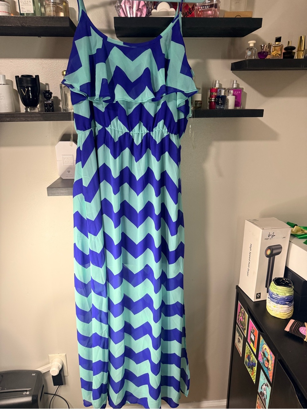 Wonans Chevron Maxi Dress in Aqua & Royal Blue